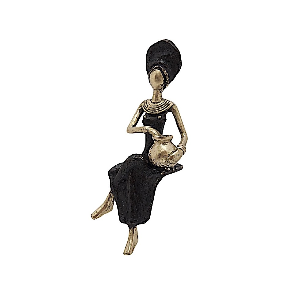 Statue bronze femme dorée en noir avec amphore