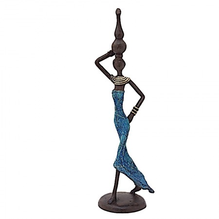 Statue bronze femme en bleu jarre sur la tête