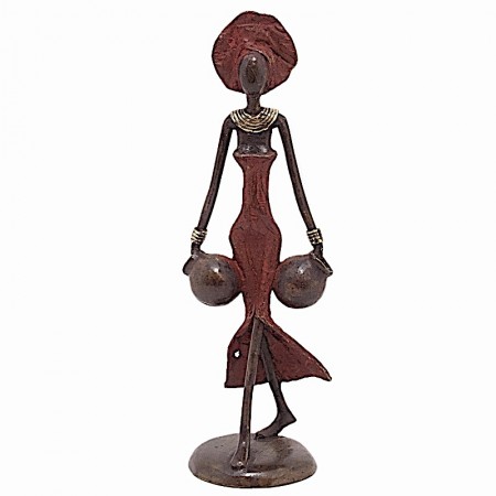 Statue bronze femme en rouge avec 2 amphores