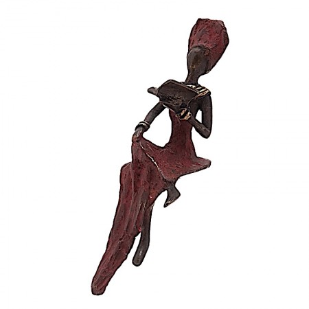 Statue bronze femme assise lisant en rouge