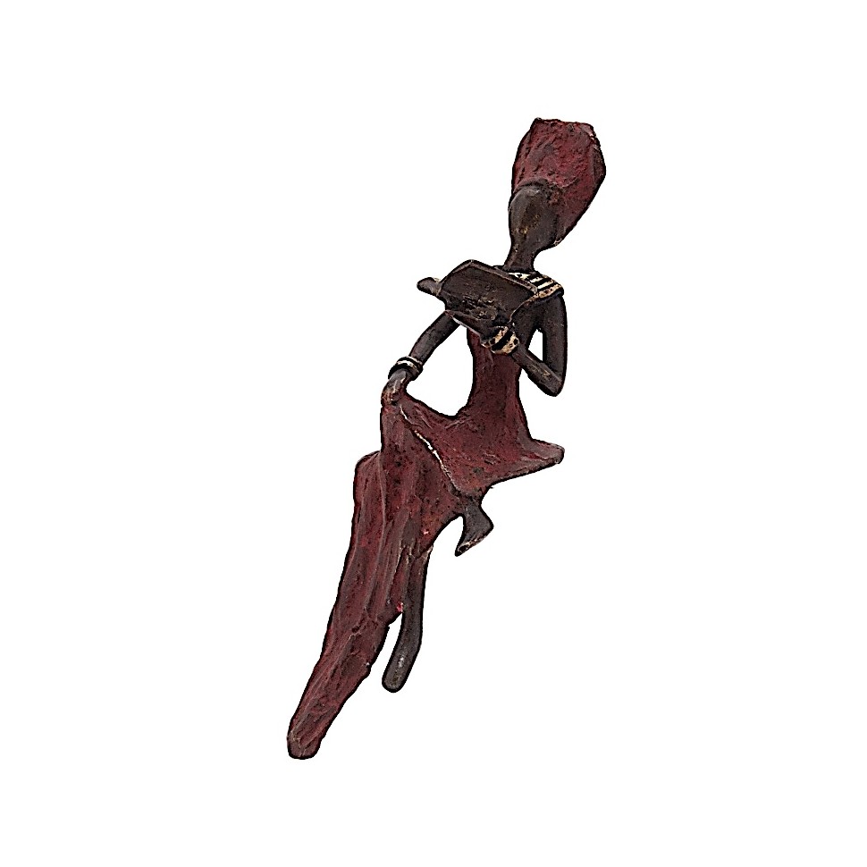 Statue bronze femme assise lisant en rouge