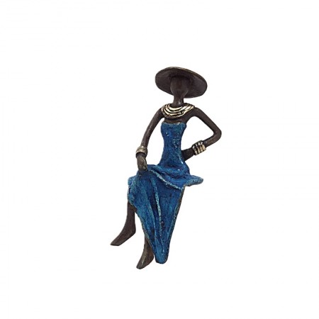 Statue bronze femme assise élégante en bleu