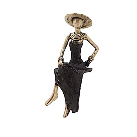 Statue bronze femme assise en doré et noir