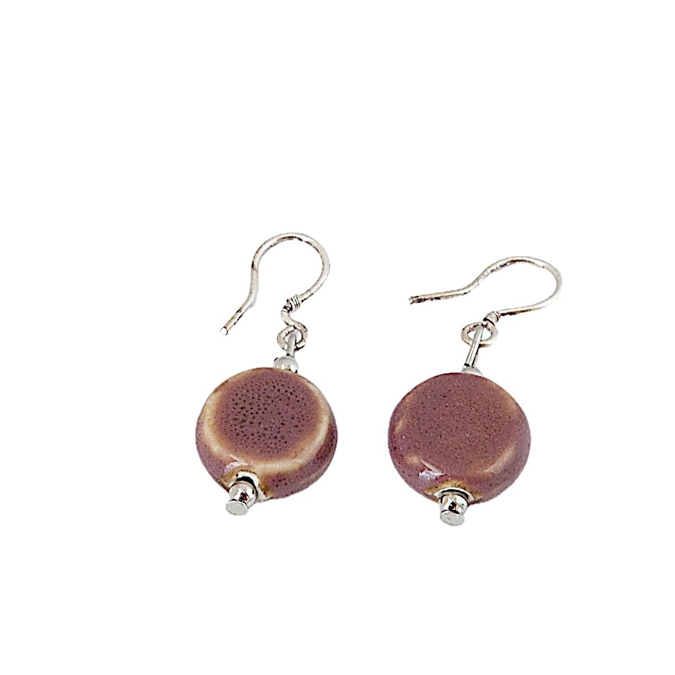 Boucles d'oreilles disque céramique rose