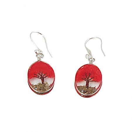 Boucles d'oreilles arbre de vie rouge