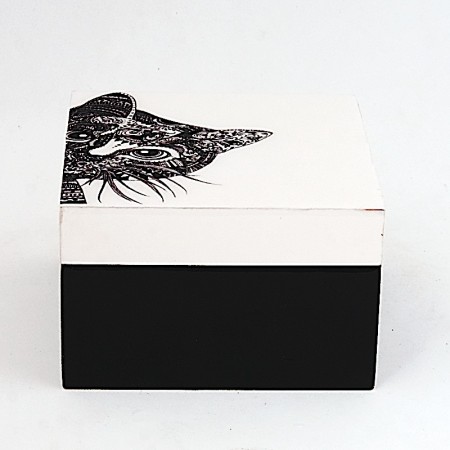 Boîte carrée MDF chat noir et blanc