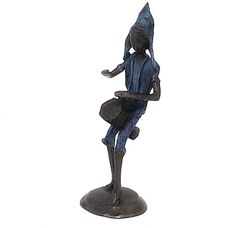 Statue bronze joueur djembé en bleu