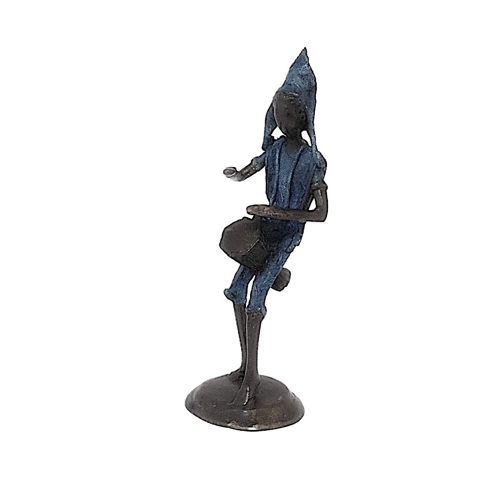 Statue bronze joueur djembé en bleu