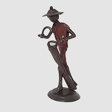 Statue bronze musicien en rouge