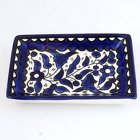 Plat rectangulaire céramique fleurs bleues