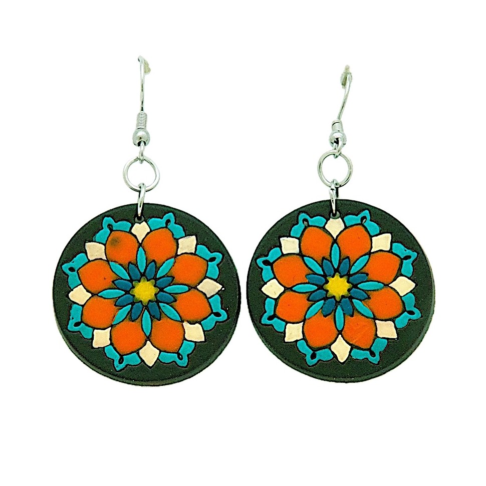 Boucles d'oreilles rondes en calebasse multicolore