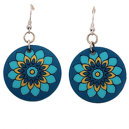 Boucles d'oreilles rondes en calebasse turquoise