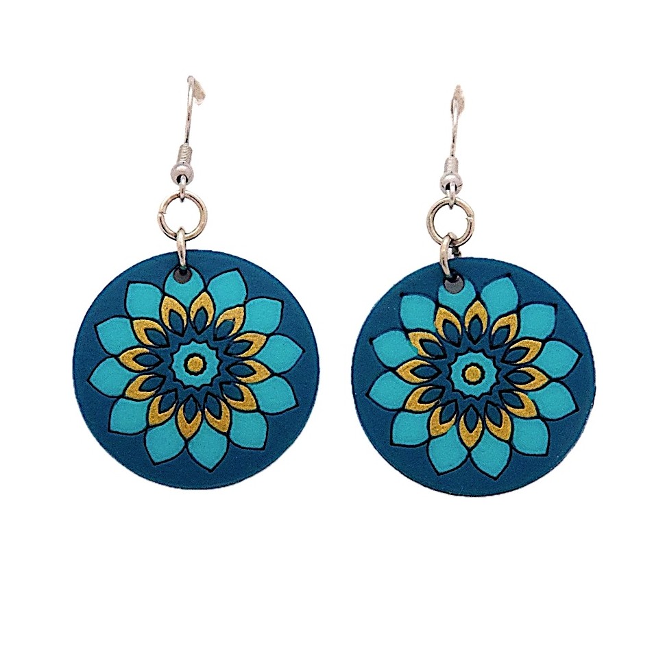 Boucles d'oreilles rondes en calebasse turquoise