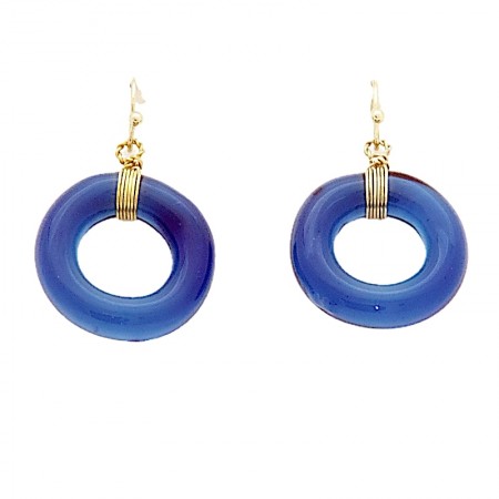 Boucles d'oreilles cercles en verre bleu