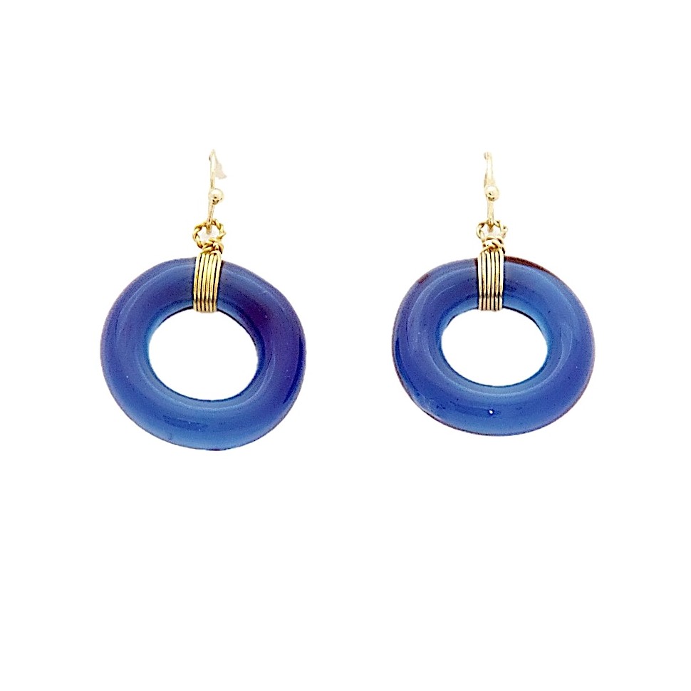 Boucles d'oreilles cercles en verre bleu