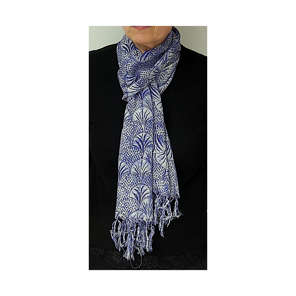 Echarpe laine tissée bleue