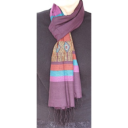Echarpe viscose violette motifs colorés