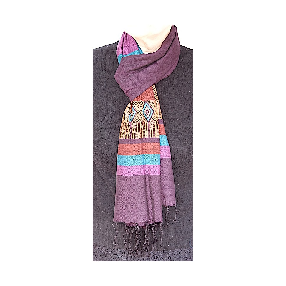 Echarpe viscose violette motifs colorés