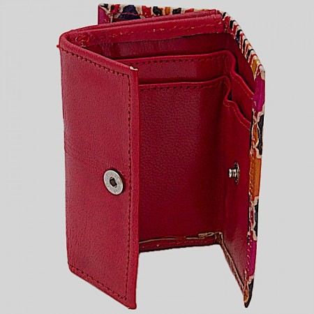 Porte monnaie et cartes en cuir caprin multicolore ouvert