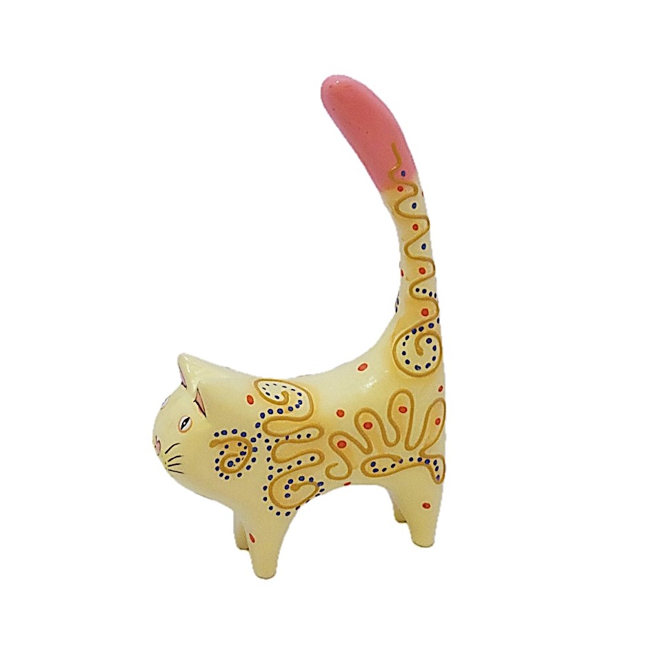 Chat jaune porte bagues bois albizia