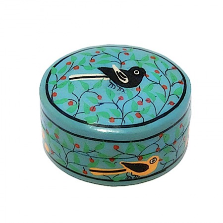 Boîte ovale papier mâché avec oiseau bleu