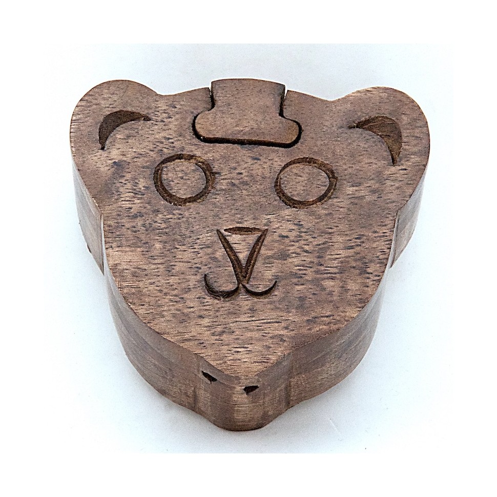 Boîte à secrets tête d'ours bois manguier