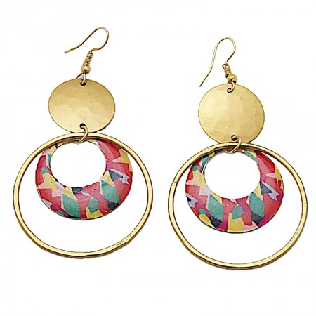 Boucles d'oreilles cercles laiton et multicolore
