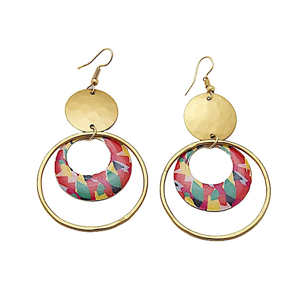Boucles d'oreilles cercles laiton et multicolore