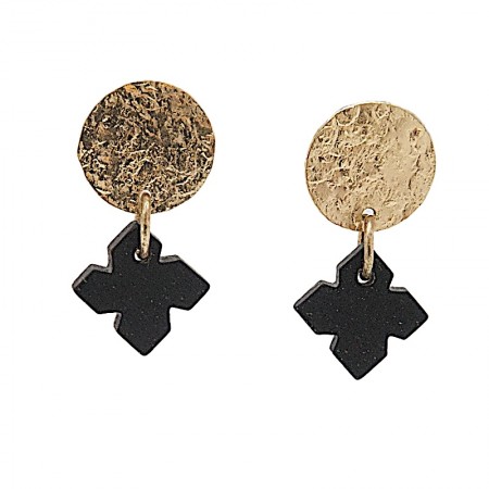 Boucles d'oreilles laiton doré et os