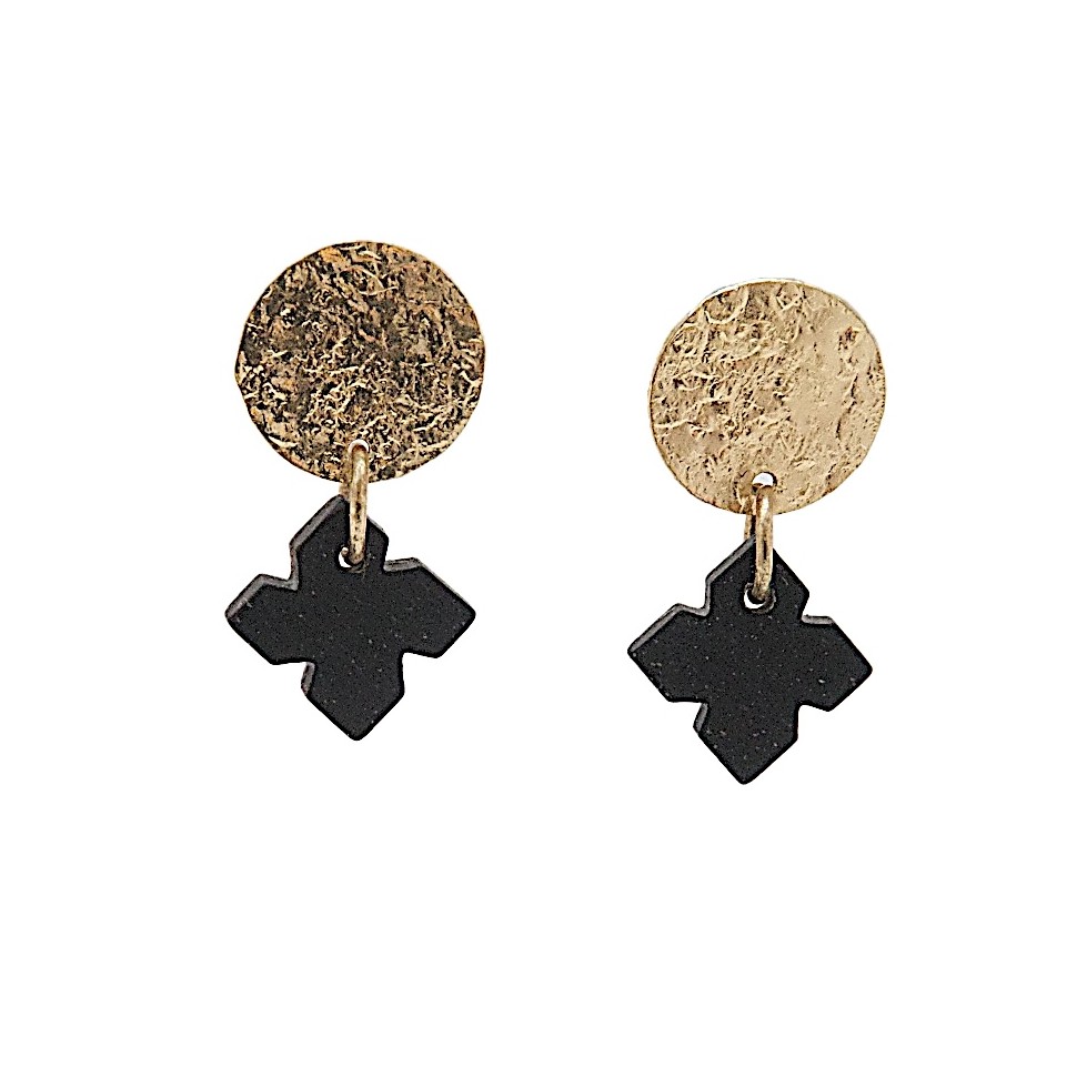 Boucles d'oreilles laiton doré et os