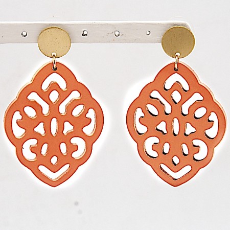 Boucles d'oreilles feuilles bois et laiton