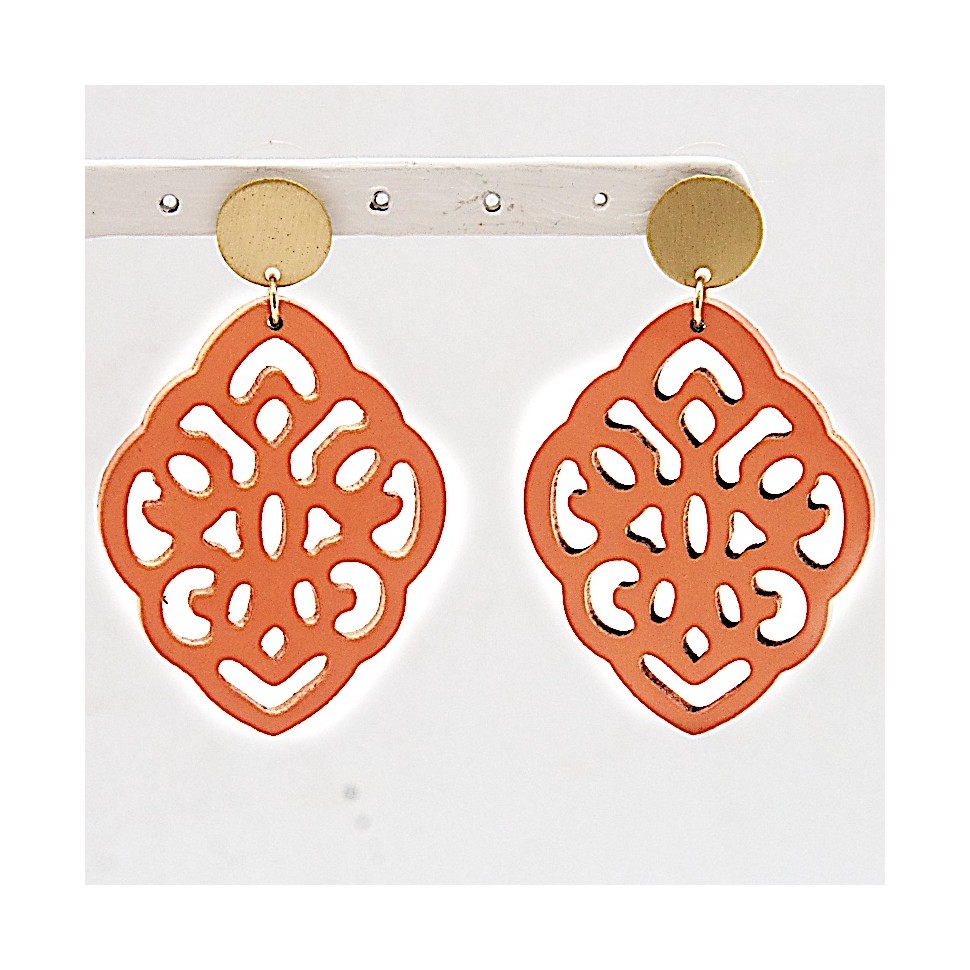 Boucles d'oreilles feuilles bois et laiton