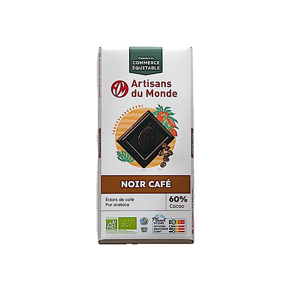 Chocolat bio noir 60% éclats café