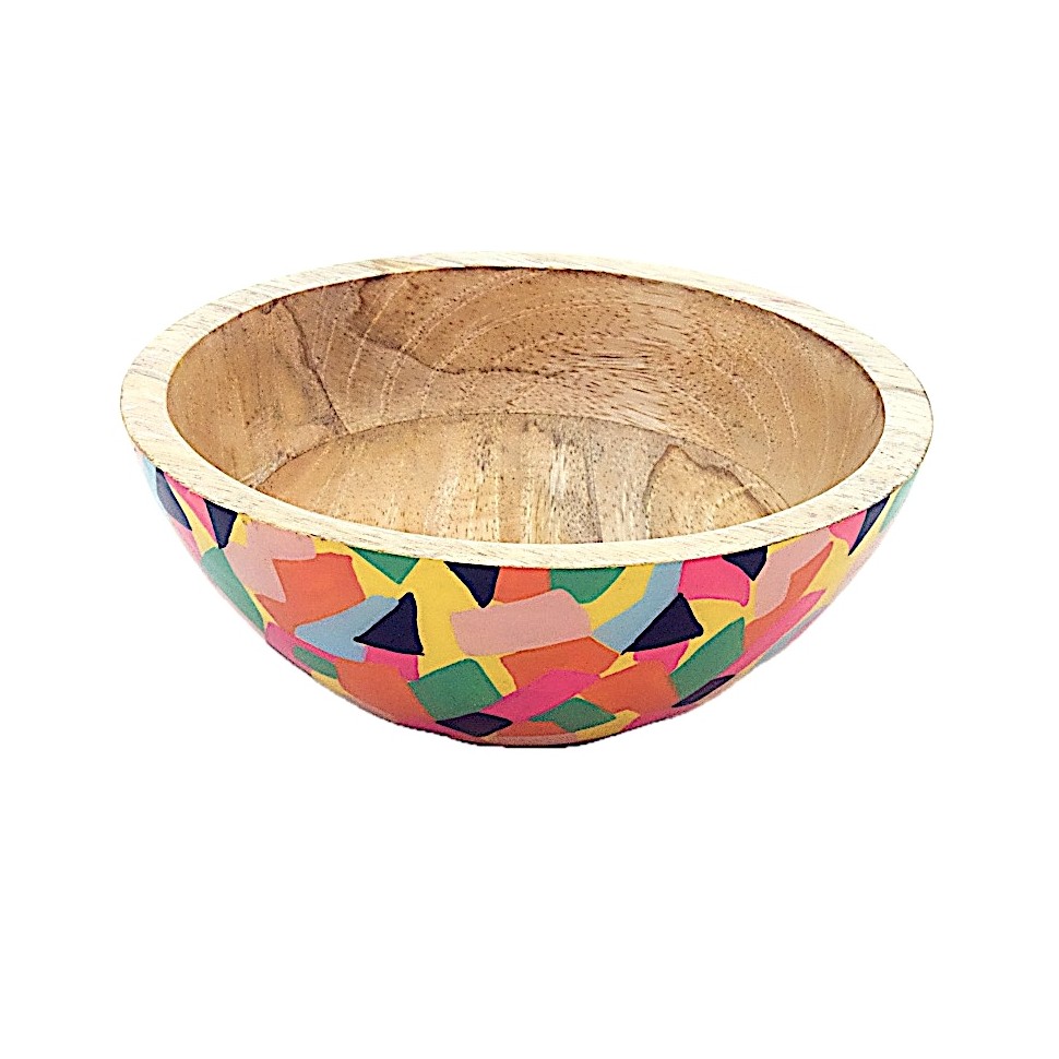 Saladier bois manguier et résine multicolore