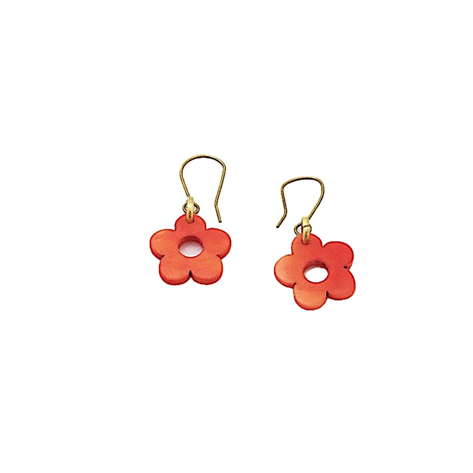 Boucles d'oreilles fleurs tagua rouge