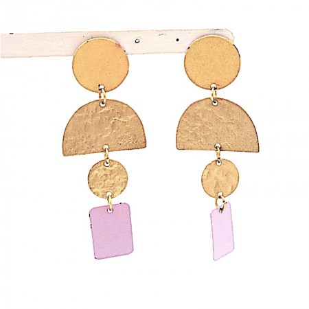 Boucles d'oreilles laiton doré jaune et lilas