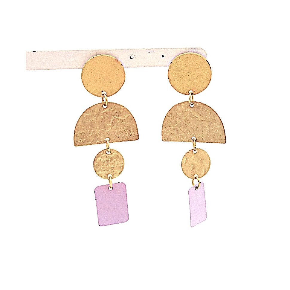 Boucles d'oreilles laiton doré jaune et lilas