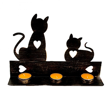 3 Bougeoirs avec 2 chats métal