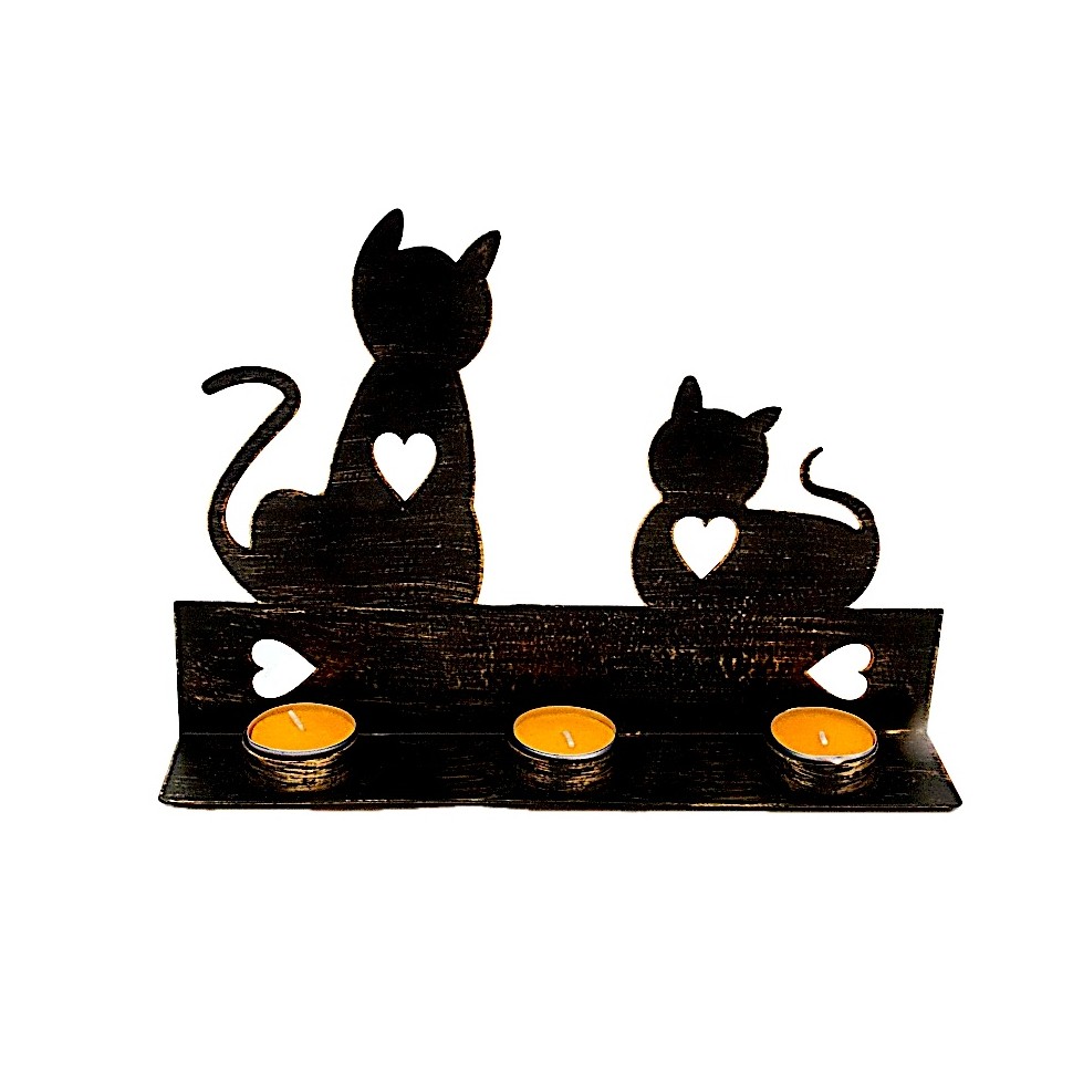 3 Bougeoirs avec 2 chats métal