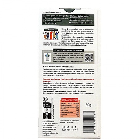 Chocolat bio 85% cacao Ouganda info