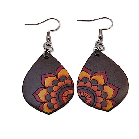 Boucles d'oreilles en calebasse fleur