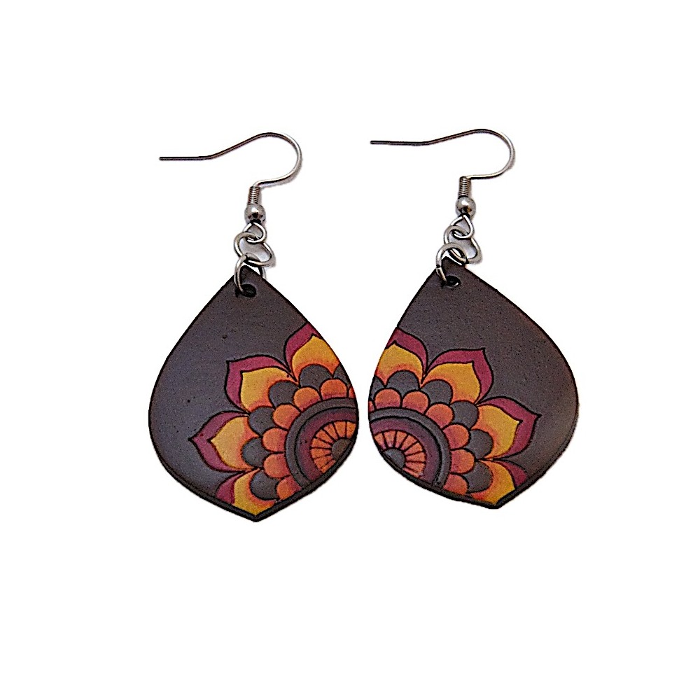 Boucles d'oreilles en calebasse fleur