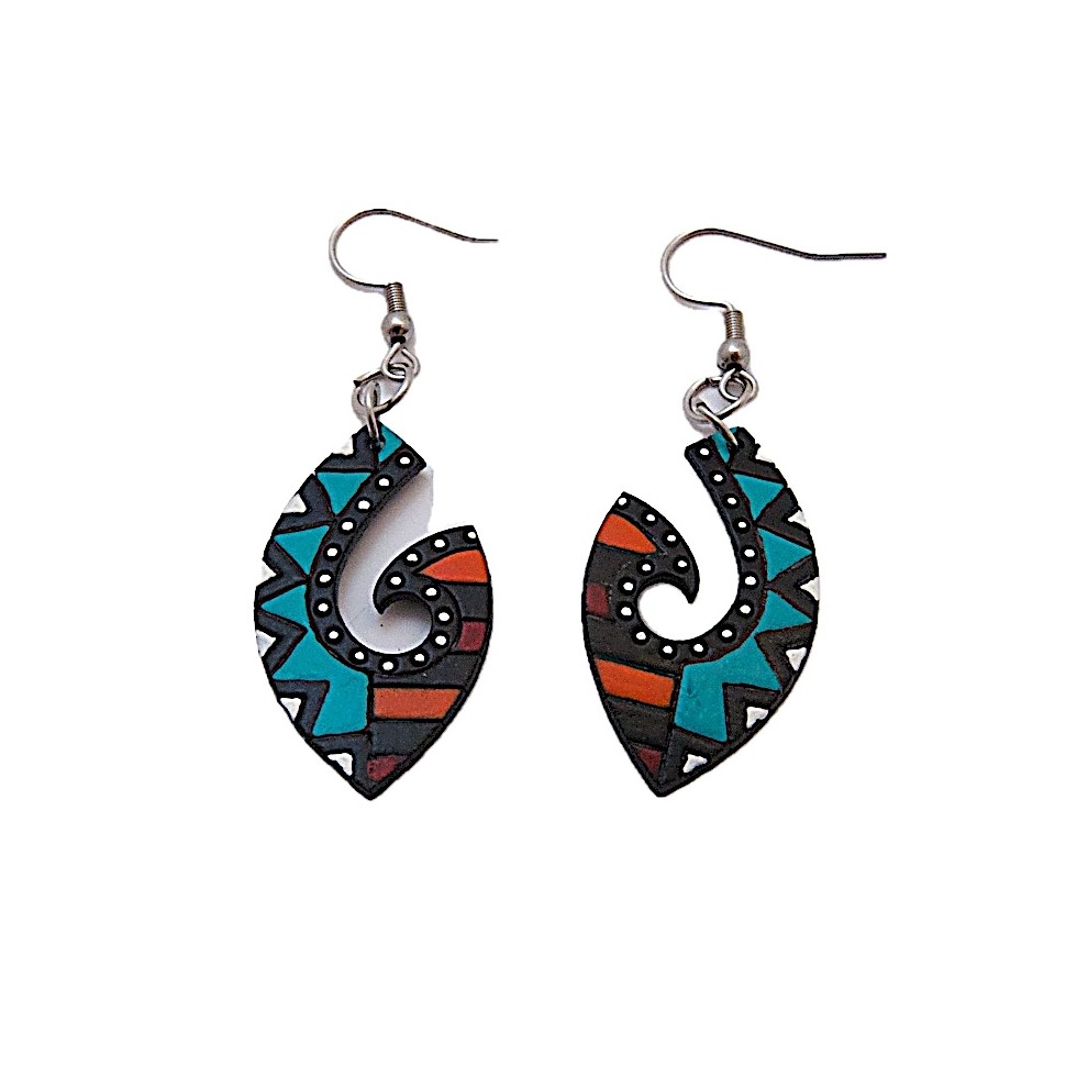 Boucles d'oreilles spirales en calebasse