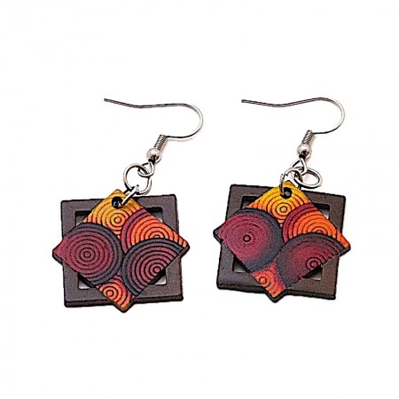 Boucles d'oreilles carrées en calebasse