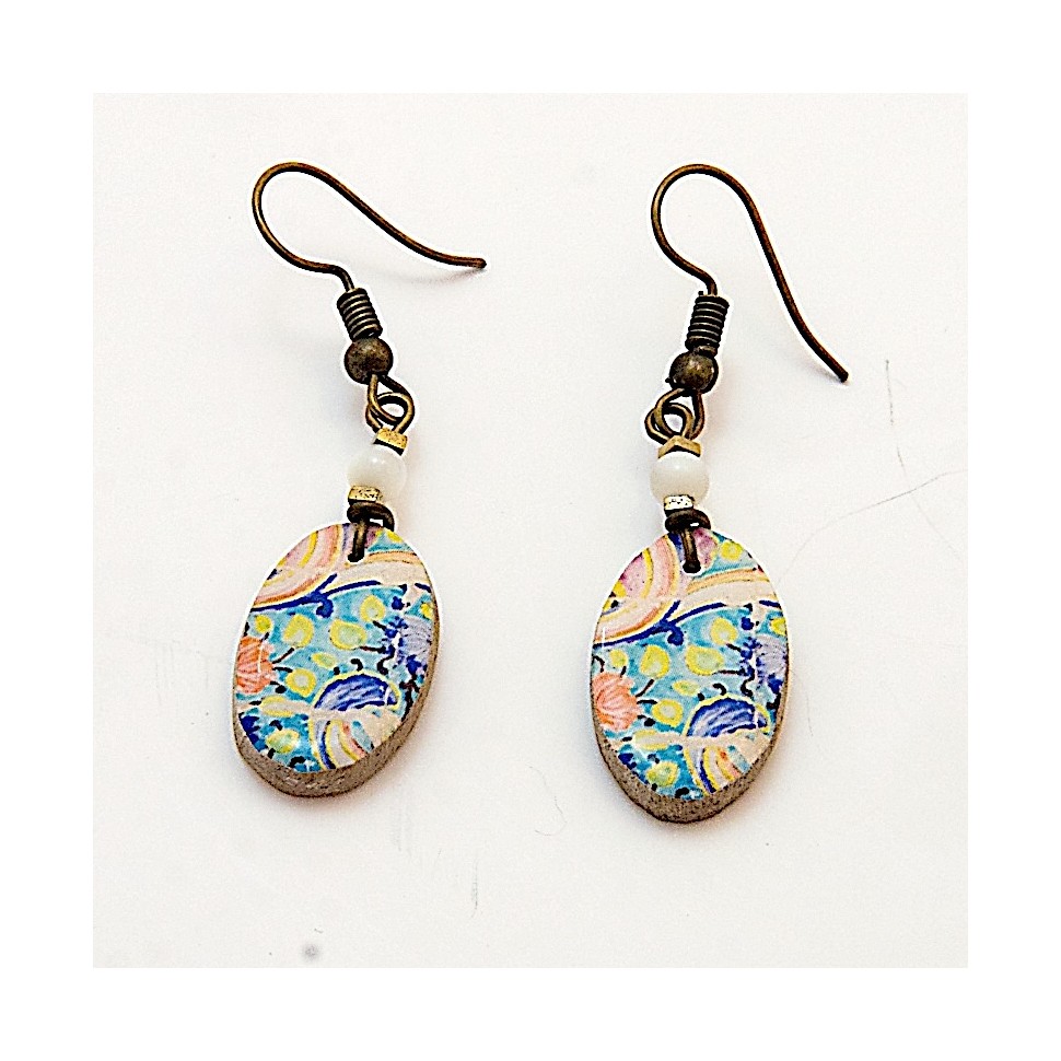 Boucles d'oreilles ovales céramique pastel