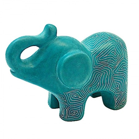 Eléphant turquoise trompe en l'air en saponite