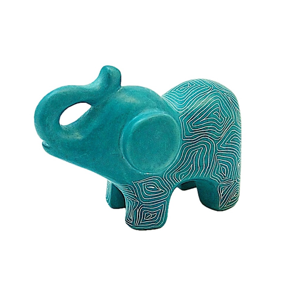 Eléphant turquoise trompe en l'air en saponite