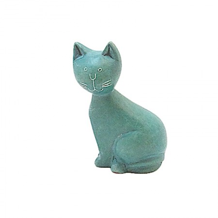 Chat assis turquoise en saponite