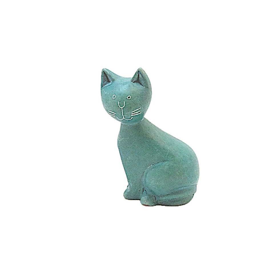 Chat assis turquoise en saponite