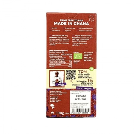 Chocolat noir 70% cacao bio Fairafric info